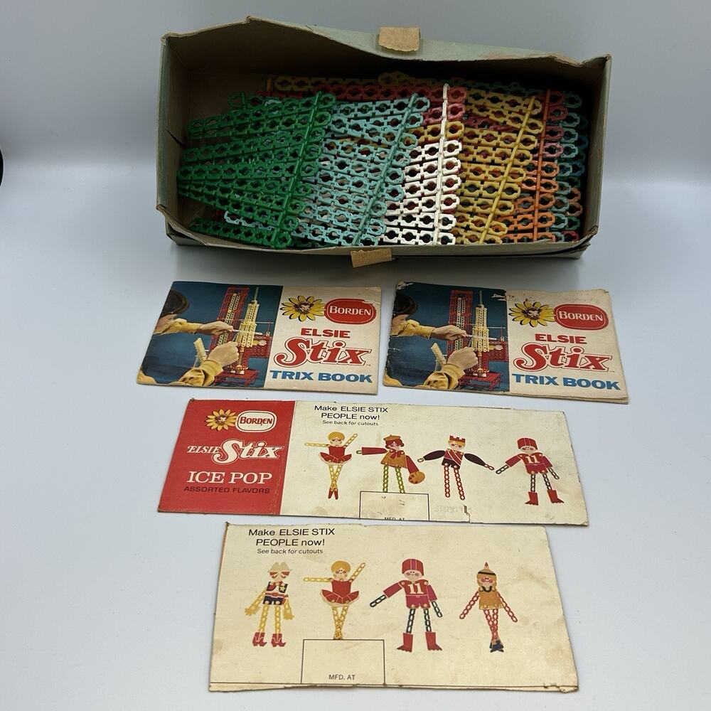 1970s Vintage Borden Elsie Stix w/ Orignal Box & Manual Plastic Popsicle Sticks